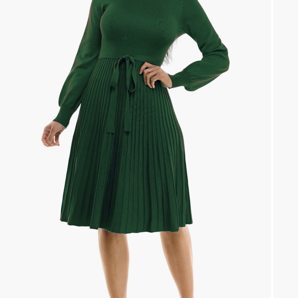 Nina Leonard Forest Green Long Sleeve Dress